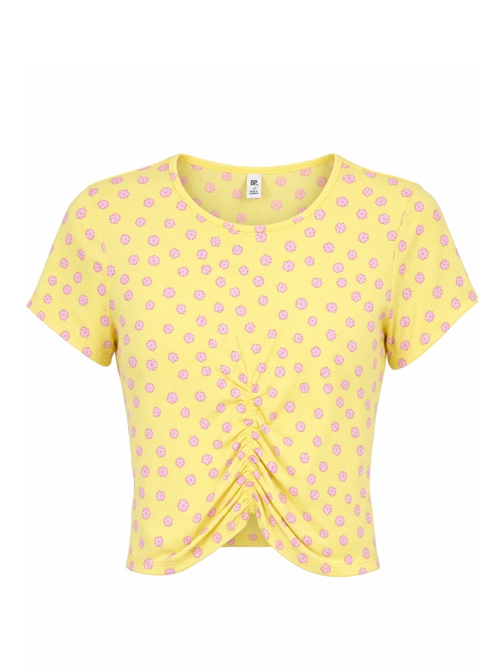 BP Nordstrom Yellow Pink Daisy Ruched Front Crop Tee Women's Medium Summer Girly